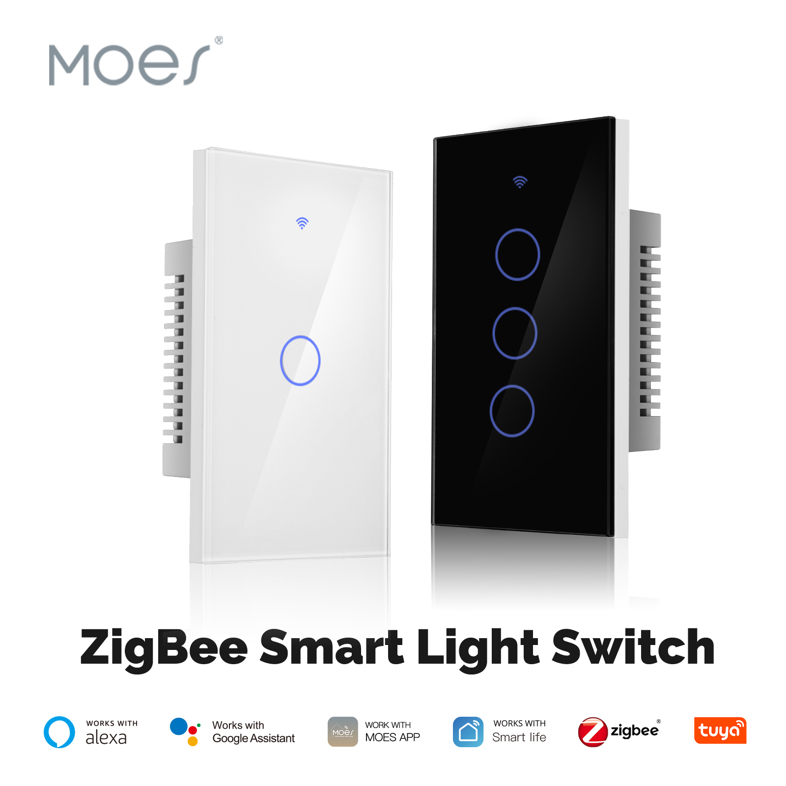 MOES Tuya ZigBee Smart Light Switch No Neutral Required No Capacitor Smart Life 2/3 Way Alexa Home lightify