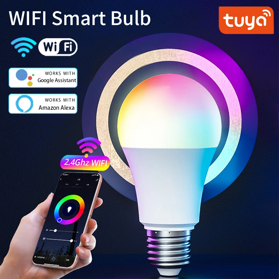 Tuya WiFi Smart LED Bulb Lights E27 RGB CW Dimmable LED Lamp 12W 15W 18W APP Voice Control Works With Alexa Google Assistant lightify