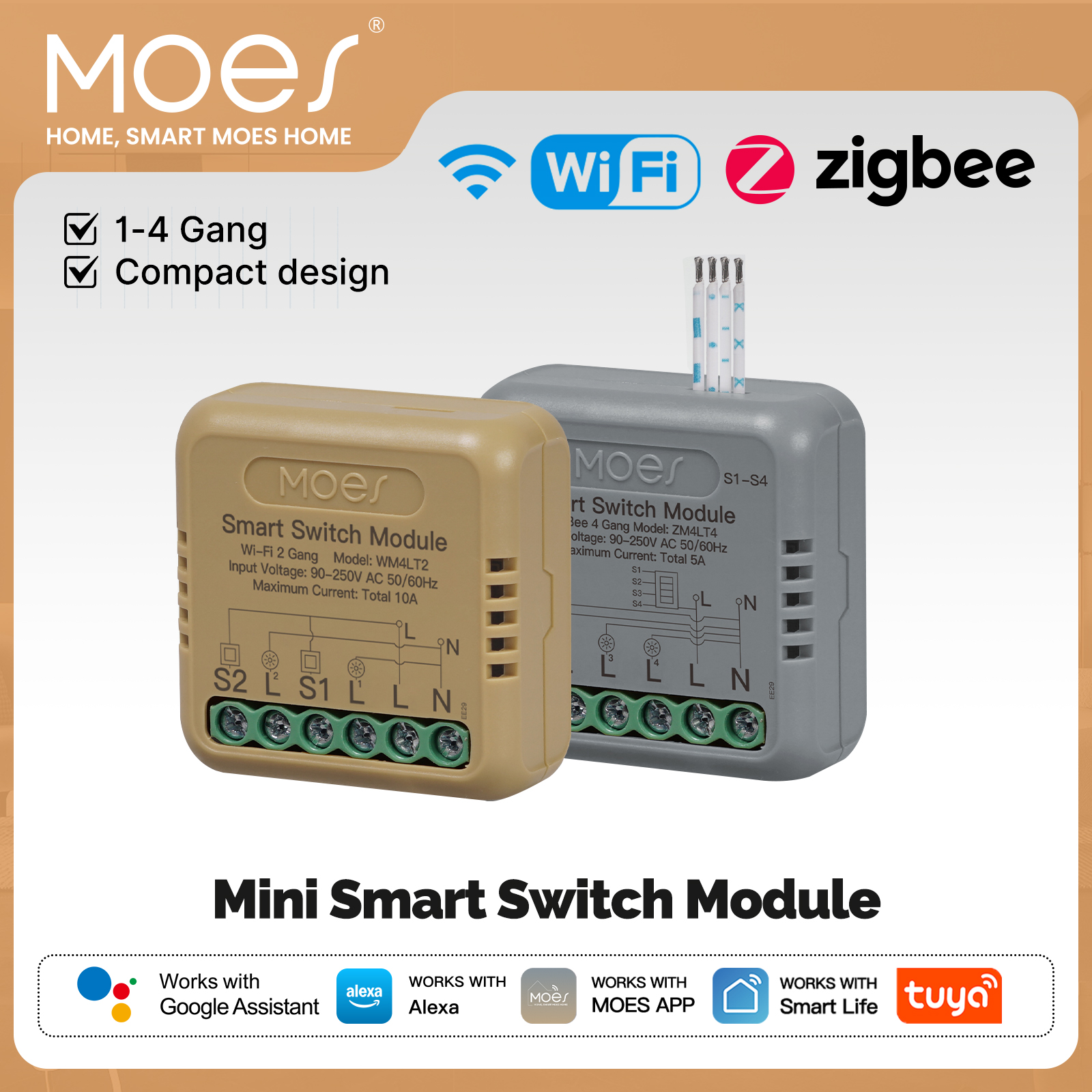 MOES Tuya WiFi Zigbee Mini DIY Smart Switch Module 1-4 Gang Timer Home Automation Compatible with Home Alexa