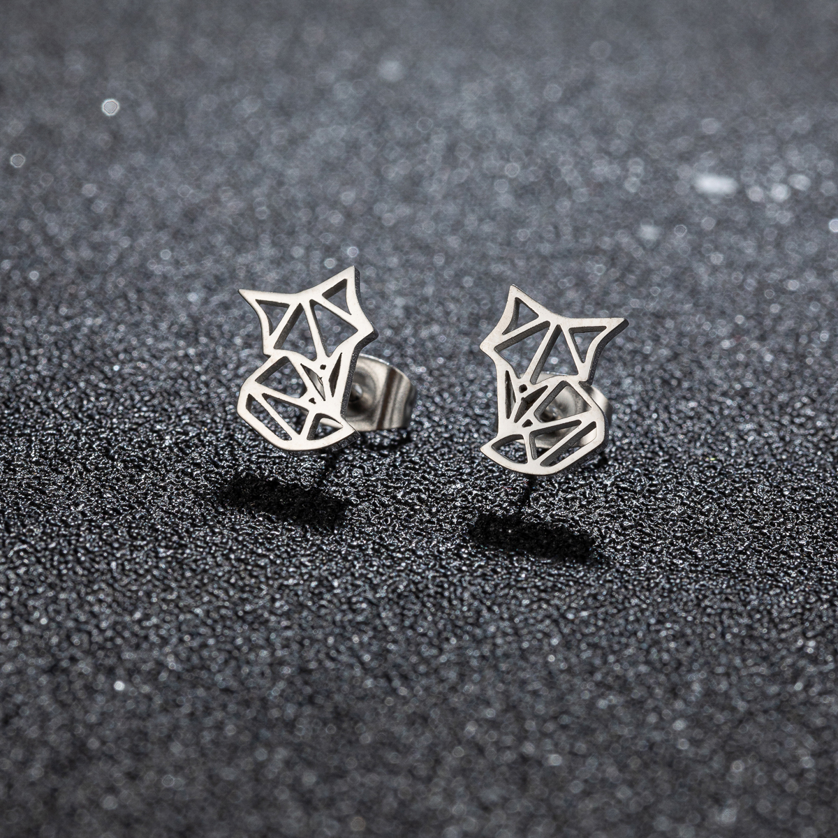 1Pair New Arrival Stainless Steel Cute Fox Ear Studs Ceative Fashion Origami Animal Earrings for Women Jewelry Girlfriend