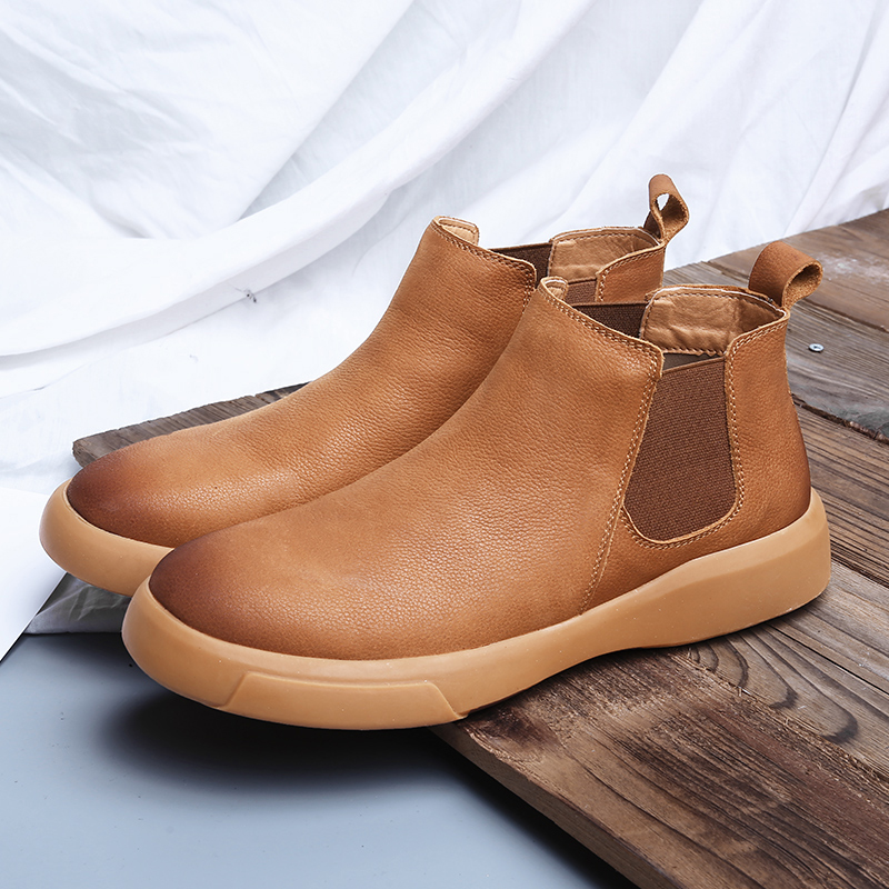 Winter Leather Men Boots Warm Mens Snow Boots with Fur Waterproof Handmade Male Ankle Boots No-slip High Top Male Work Shoes