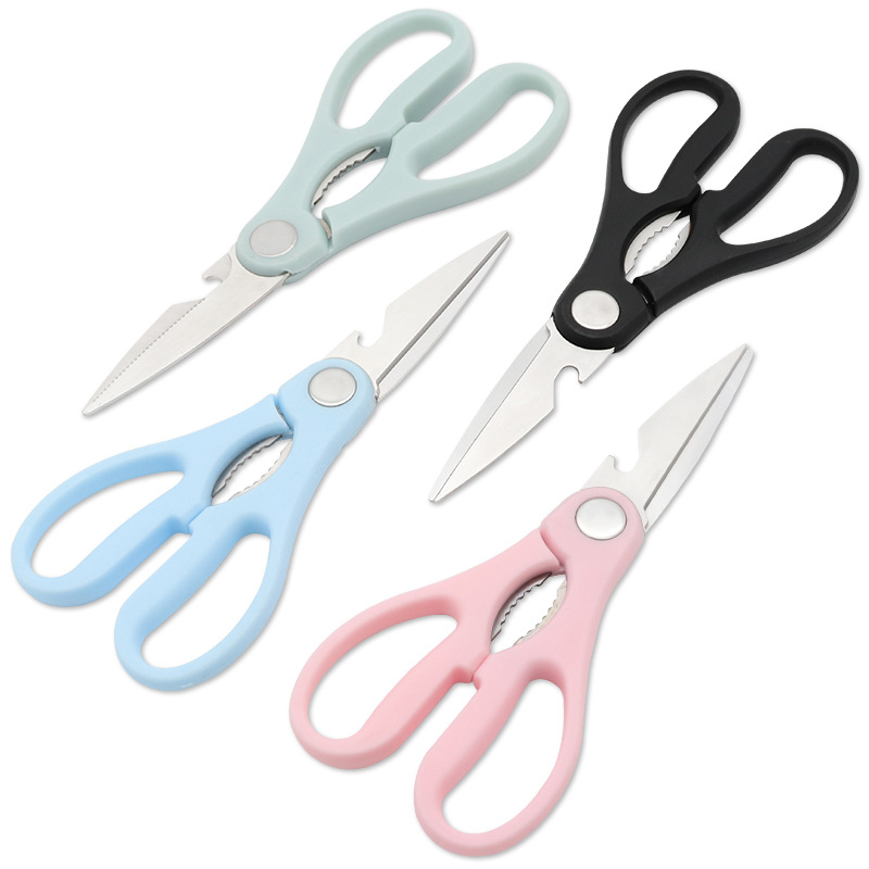 Household colored stainless steel kitchen rubber scissors with multifunctional bottle cap opening function, walnut kitchen sciss pen gpt