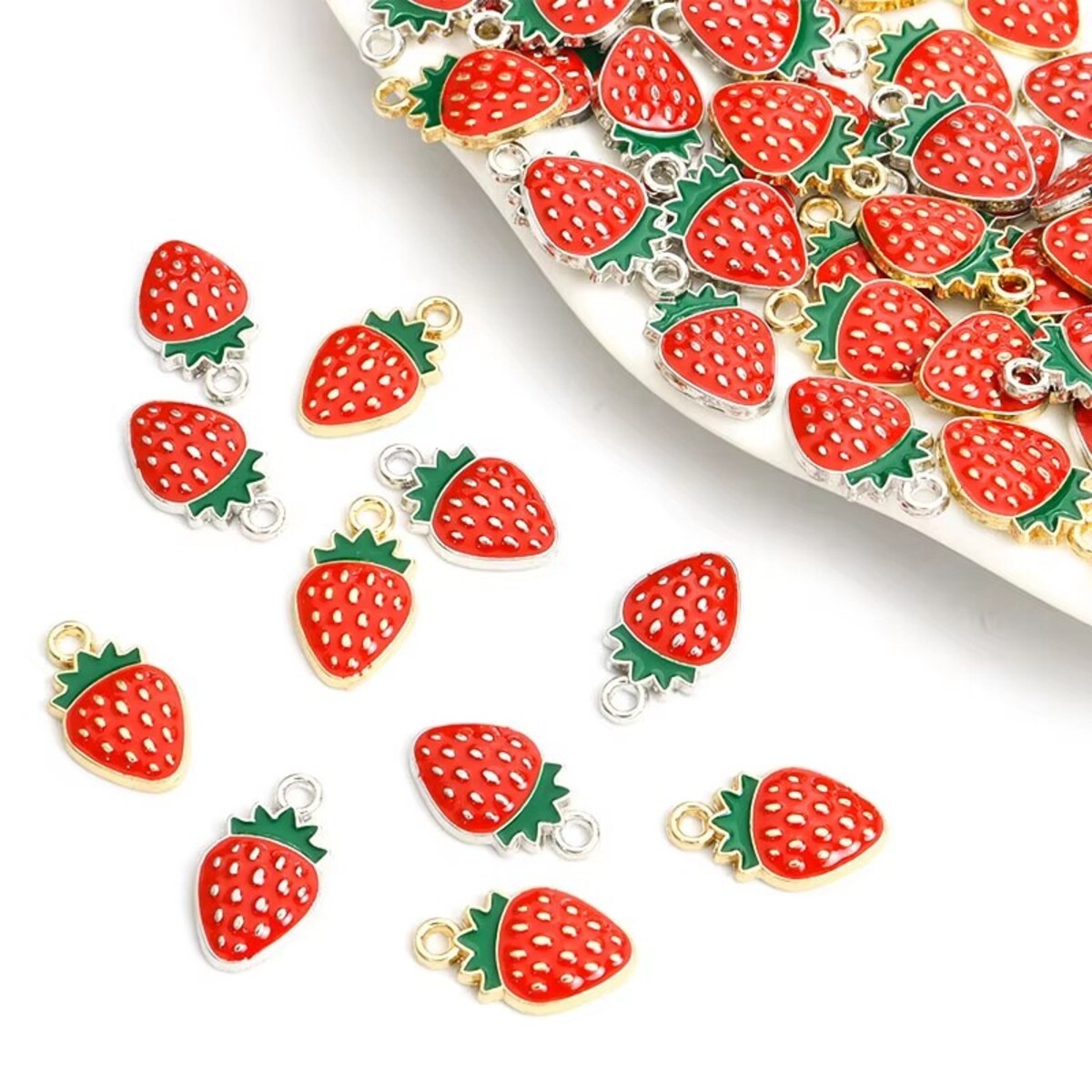 10pcs Red Strawberry Enamel Drip Oil Charms for Lovely Trinkets Making DIY Necklace Bracelet Earrings Cute Mini Fruit Pendants