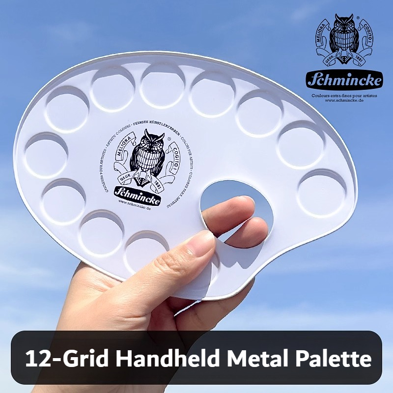 1pc Schmincke 12 Grid Metal Palette Portable Paint Tray Easy Clean Artist Tool for DIY Professional Watercolor Oil Art Painting