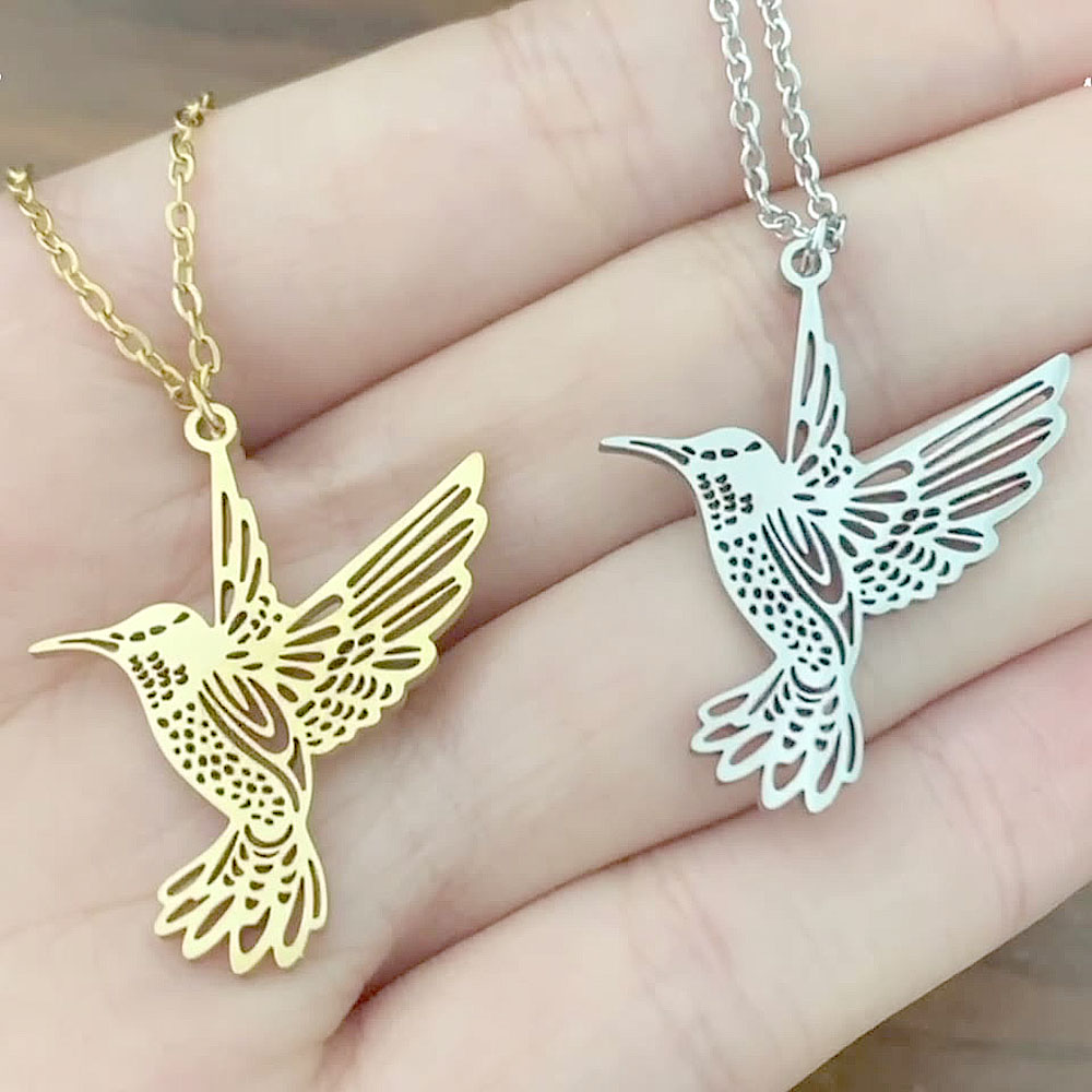 Hummingbird Flower Pendant Necklaces for Women Girls Stainless Steel Bird Neck Chain Jewelry Wholesale Valentine's Day