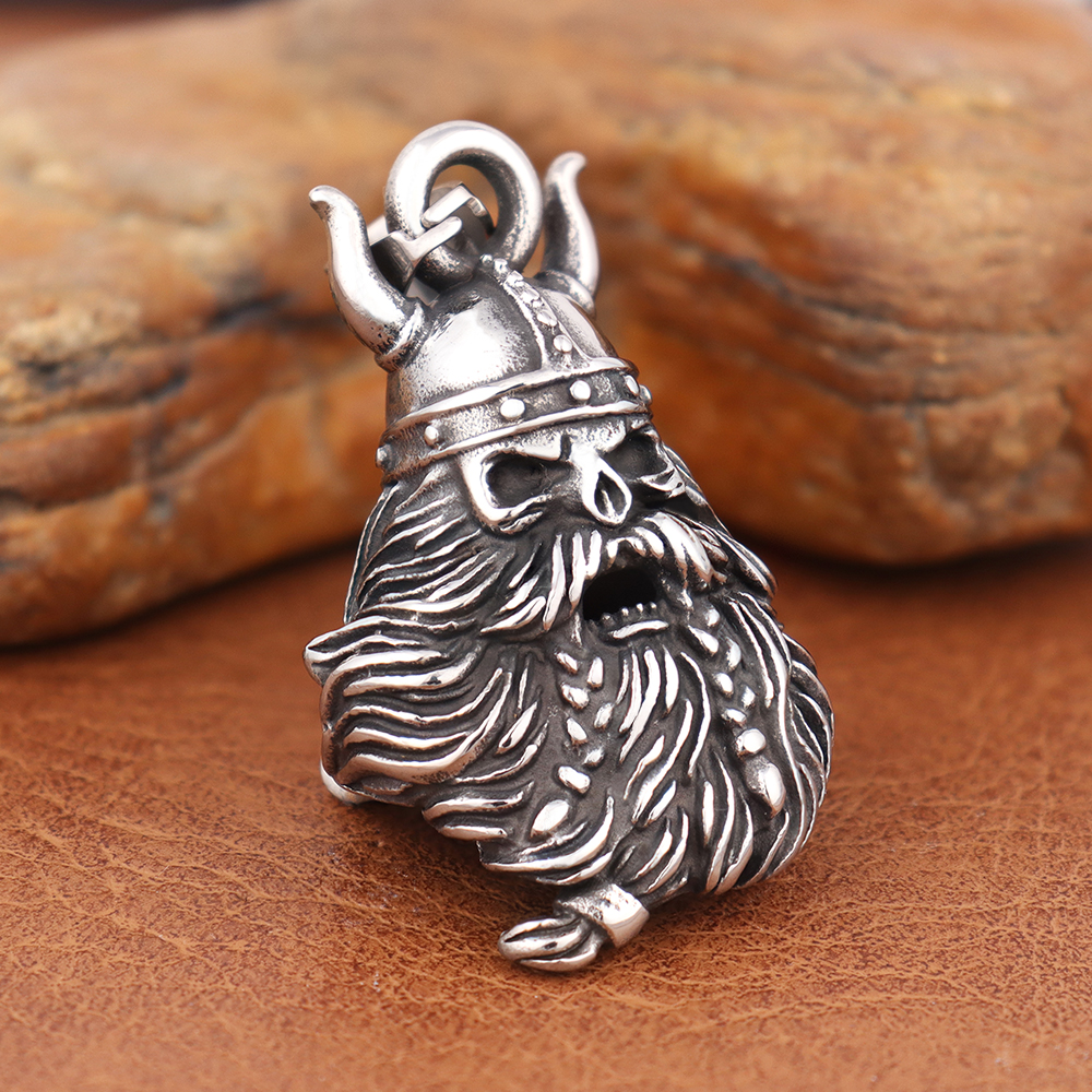 Retro Style Viking Warrior Pattern Guardian Bell Pendant Punk Hip Hop Necklaces Motorcycle Bicycle Bell Accessory Jewelry