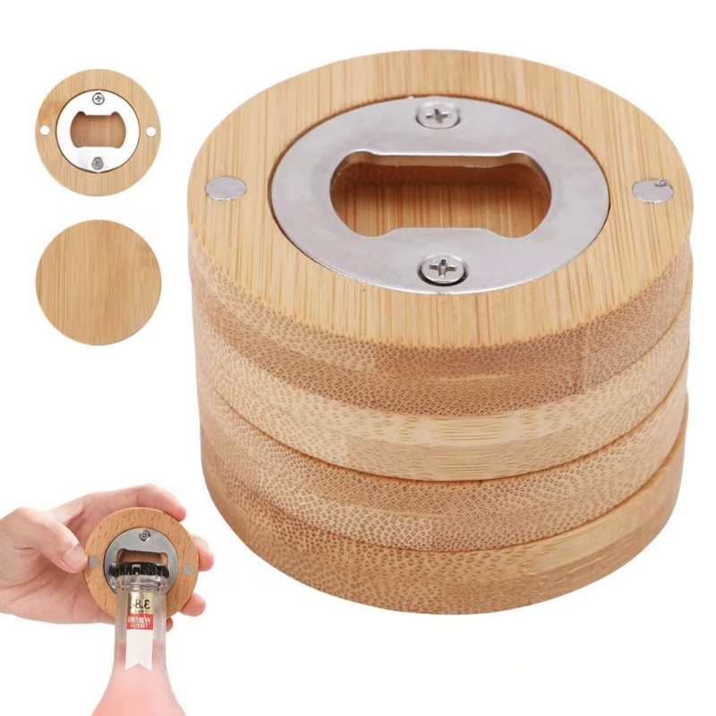 1/5Pcs Bottle Opener Solid Wood Round Magnetic Suction Opener Cocktail Easy To Open The Lid Gadgets Bar Tools