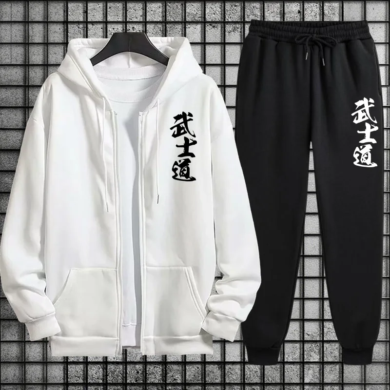 New in Mens Tracksuit Printed Casual Zip Sweatshirts Streetwear Sports Jogging Mens Clothing Single Piece Hooded Coat Tops Pants