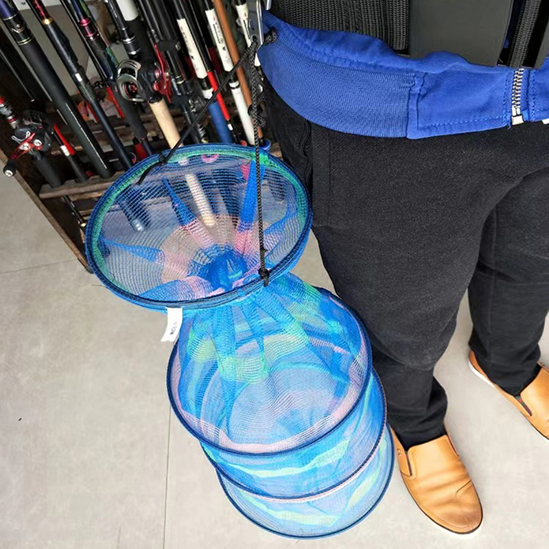 1Pcs Portable Fishing Net 3 Layer Round Folding Mesh Trap Fish Basket Collapsible Fishing Net Cage Fish Baskets For Live Fish