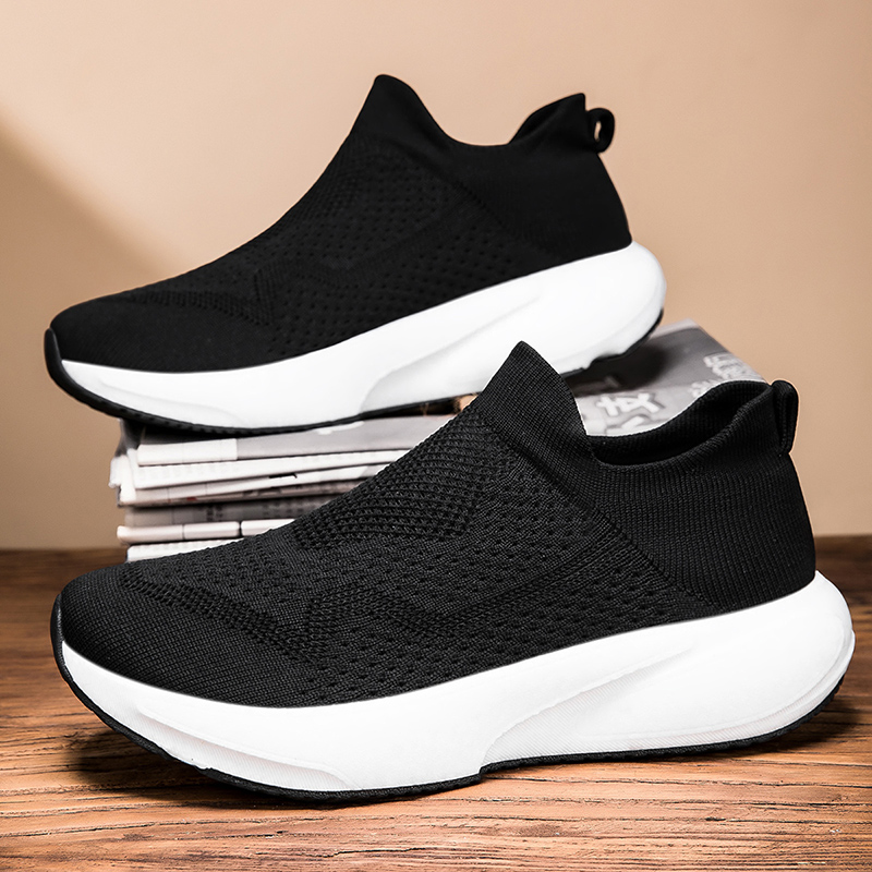 Men's Breathable Mesh Slip-On Running Shoes Heightening Casual Sports Socks Shoes Large Size 45 Trendy Running Shoes