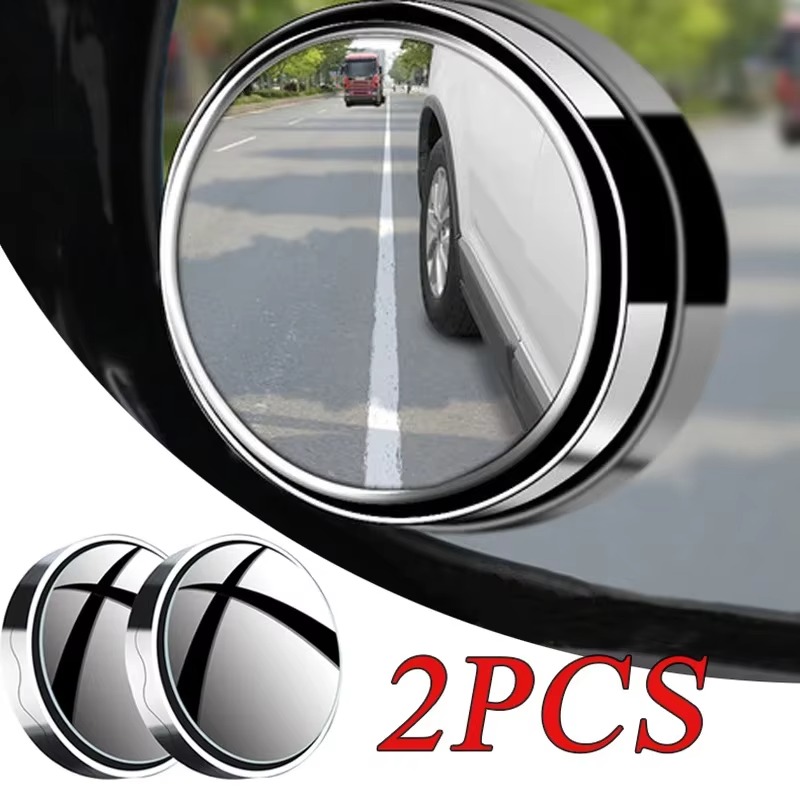 2pcs New Convex Mounted Auxiliary Rear-View Mirror 360 Degree Rotation Wide-Angle Round Frame Blind Spot Accessory