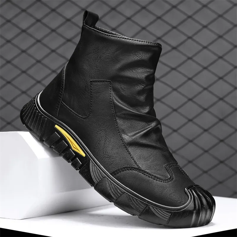 High Quality Men Casual Boots Soft Leather Men's Ankle Boots High Top Slip on Leisure Walking Footwear Comfortable Chelsea Boots