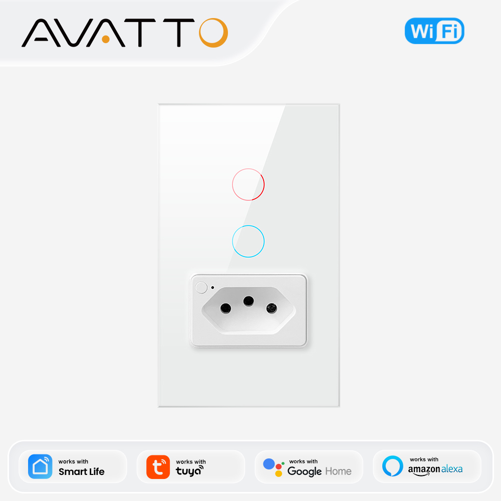 AVATTO Tuya WiFi/Zigbee Smart Light Switch with Socket,Brazil Stand 16A Touch Button Wall Switch,Work for Alexa Home lightify