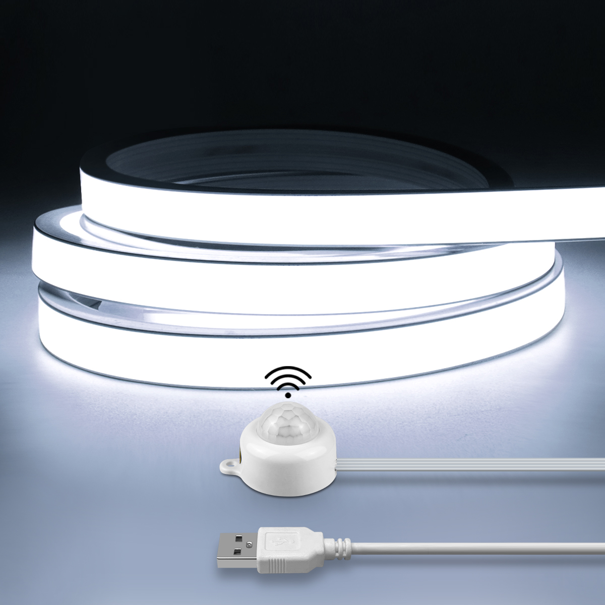 Wireless PIR Motion Sensor COB LED Strip Neon Lights USB 5V Neon Tape Silicone Waterproof Kitchen Cabinet Bed Closet Night Lamps