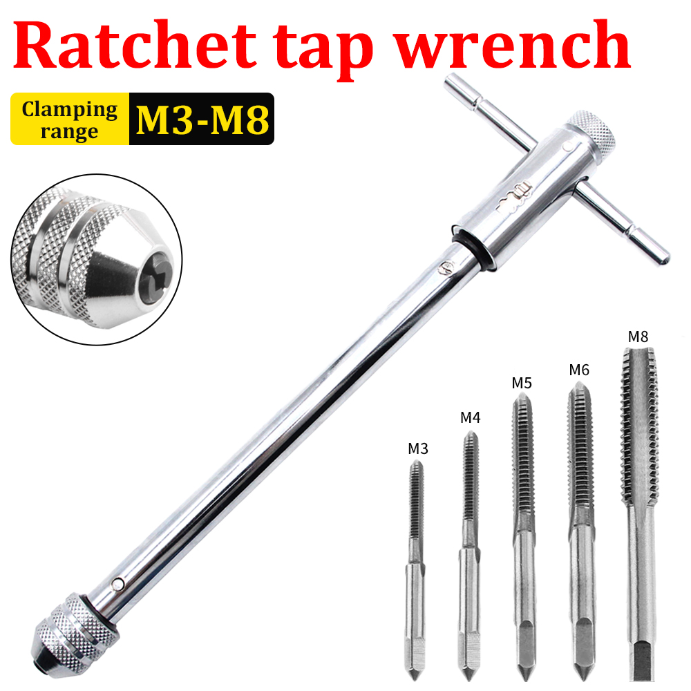 Stainless Steel Ratcheting Tap Wrench Adjustable T-Handle Plug Tap Metric Screw Tap Drill Thread ToolM3 M4 M5 M6 M8 Hand Tools pen gpt
