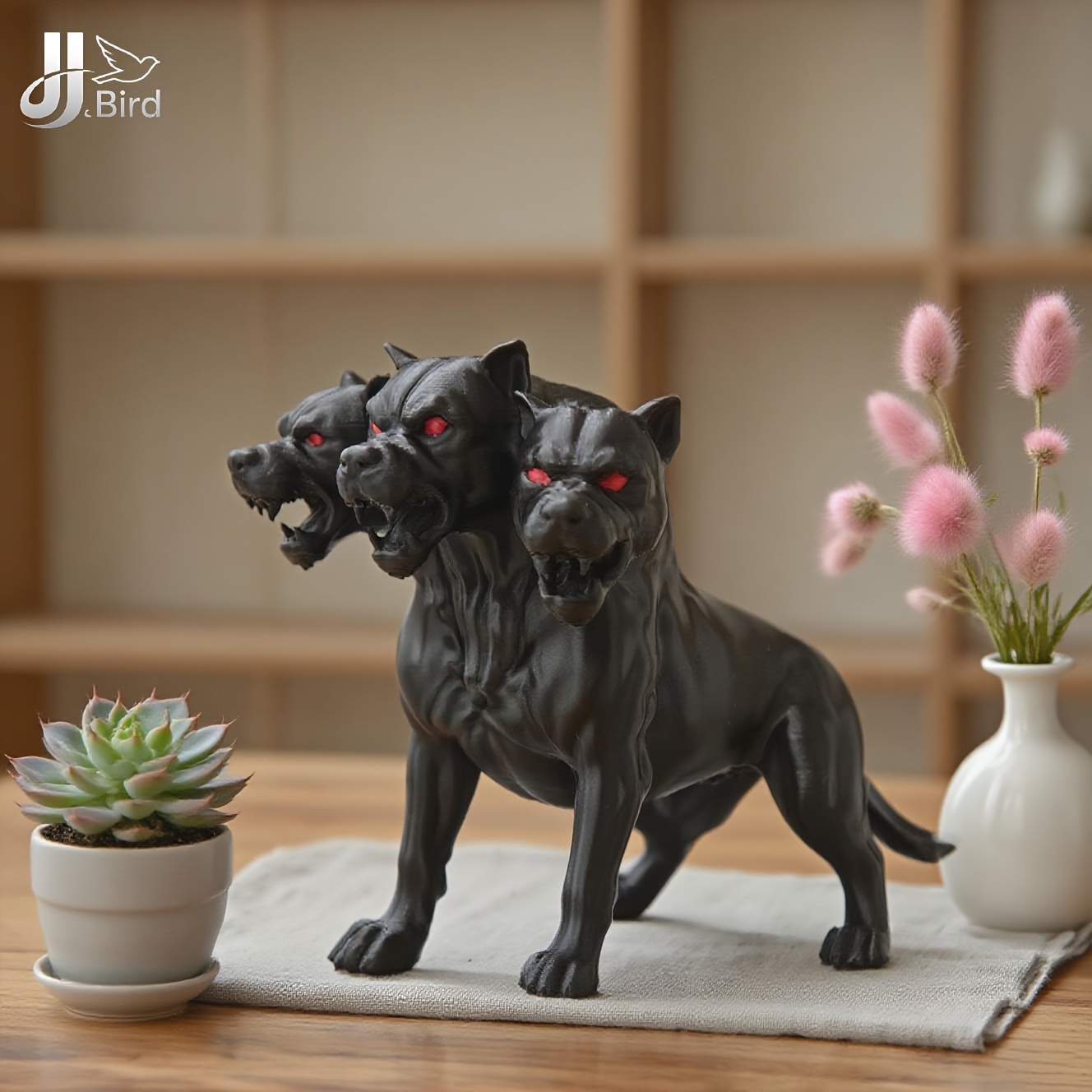 1Pcs Gothic three-headed dog statue ornaments, scary black design, Halloween decorations, indoor/outdoor decoration