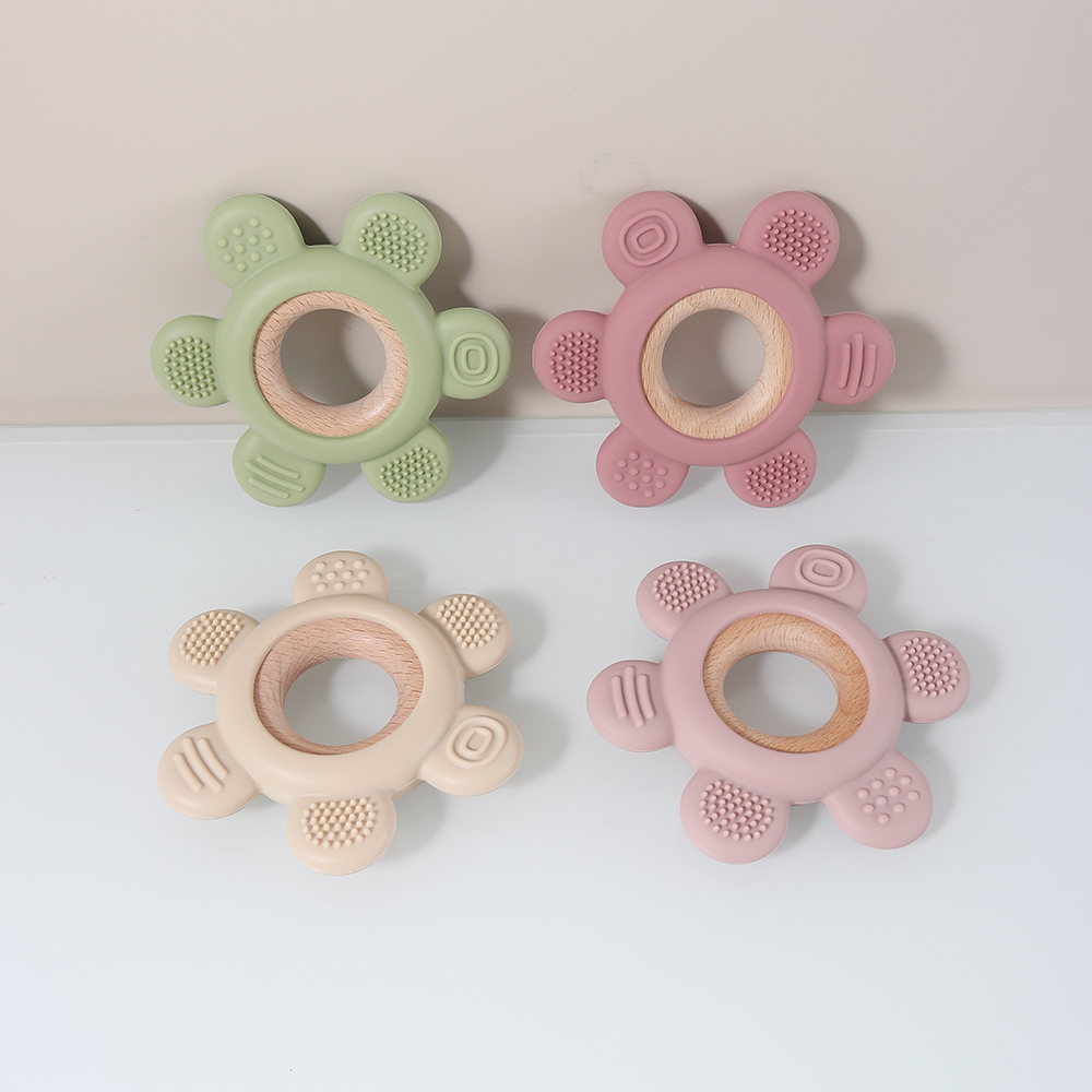 Silicone teether baby flower shaped anchor cute teething toy chew bead brush sensoryd sensory gum relief soother