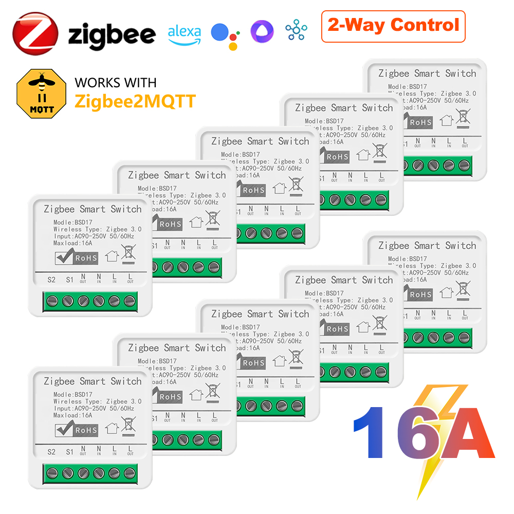 Zigbee2MQTT Zigbee3.0 Mini Light Smart DIY Switch 2Way 16A Module Control Smart Relay Automation Breaker Works With Home