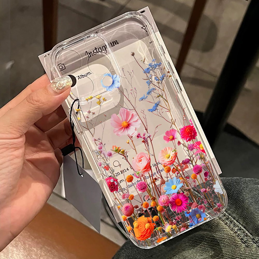 Soft TPU Clear Phone Case For S25 Ultra S24 S23 S22 S21 FE Plus A33 A16 A15 A56 5G A36 A55 A54 A53 A34 Pink Flower Cover
