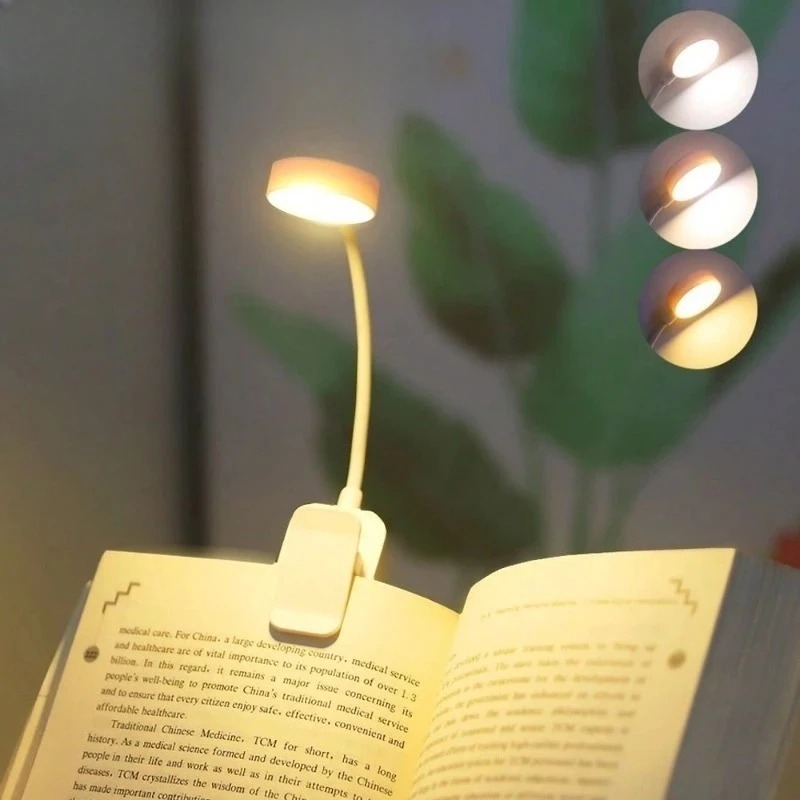 LED Clip on Book Light Portable Reading Light Battery Powered 3 Color Eye Protection Stepless Dimmable Mini Desk Lamp