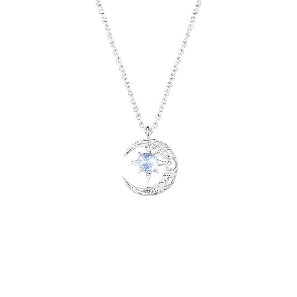Simple, Exquisite, Fashionable and Creative Dream Star and Moon Moonstone Necklace Pendant Women's Elegant Pendant Jewelry