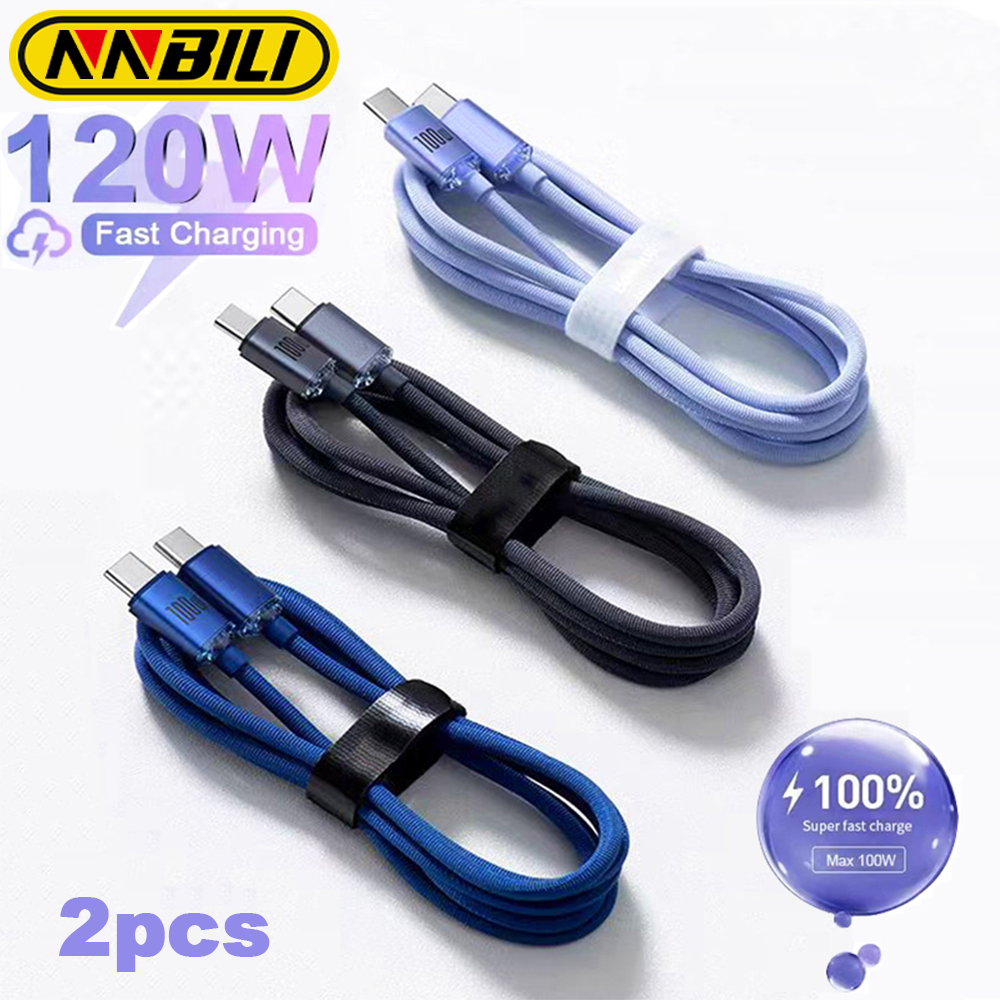 NNBILI 2Pcs 120W 6A Type C To Type C Cable For iPhone 15 Pro Max PD Fast Charge USB C Data Cord For 14 Charging