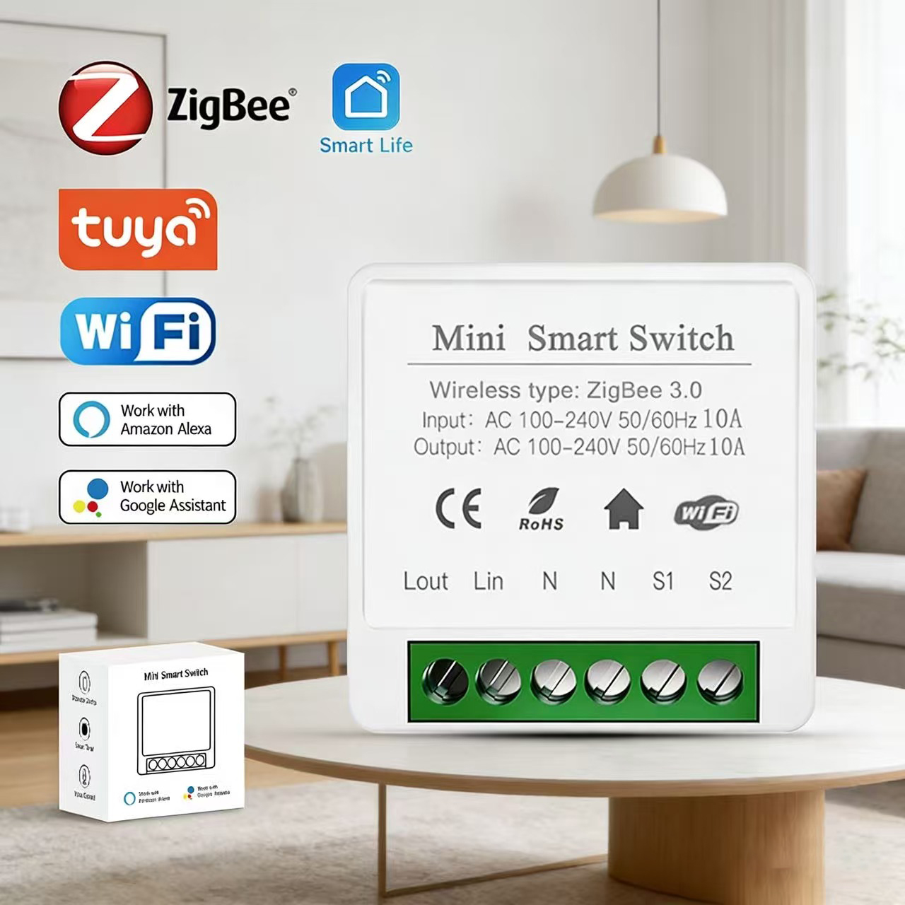 Tuya 16A ZigBee Smart Switch Module with Power Monitor 2 Way Control Breaker Works with Alexa Home Smart Life APP