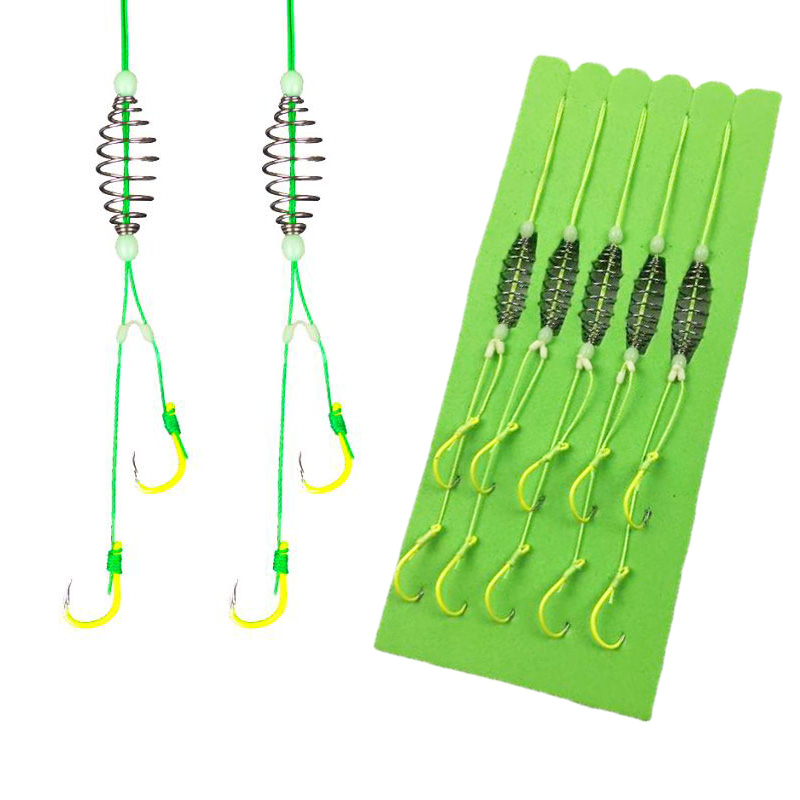 5 Pairs/Lot Double Barbed Hooks Carbon Steel Fishing Hook with PE Line Anti-winding Bighead Carp Anti-tangle Explosion Hooks