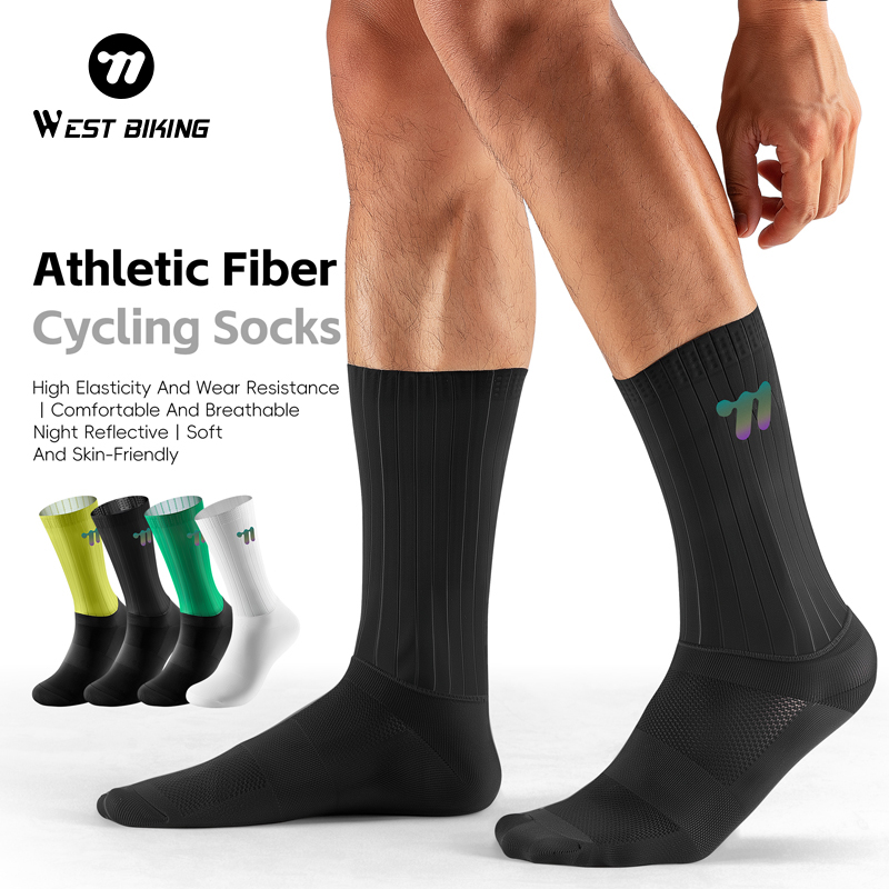 WEST BIKING Cycling Socks High Elastic Breathable Sports Socks Reflective Bike Socks Italian MITI Fabric Pro Sportswear Socks