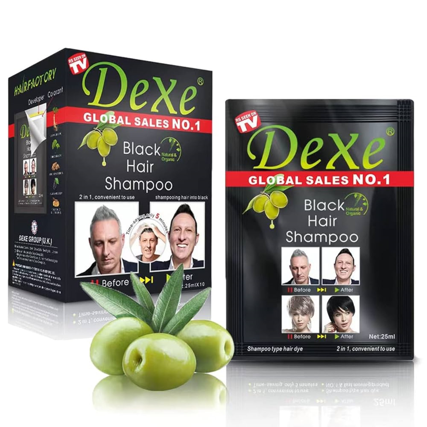 Unisex Dexe Black Hair Coloring Shampoo - 250Ml With Free Gloves