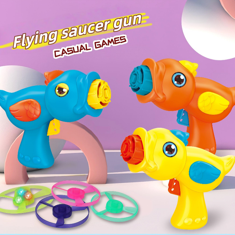 4 Pack Flying Disc Shooters for Kids, Flying Disc Launch Playset, Indoor Outdoor Twist Shoot Toy for Kids, Party Favor Frisbees