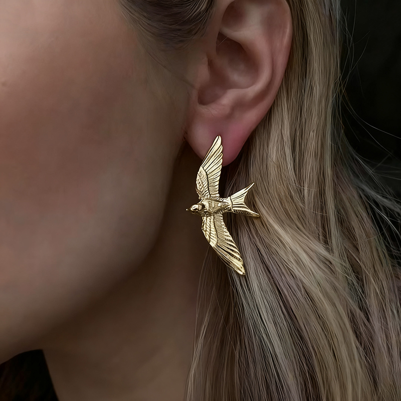 Stainless Steel Vintage 3D Fly Bird Earrings Rings for Women 18K Gold Plated Peace Dove Jewelry Set Waterproof Charm Party New