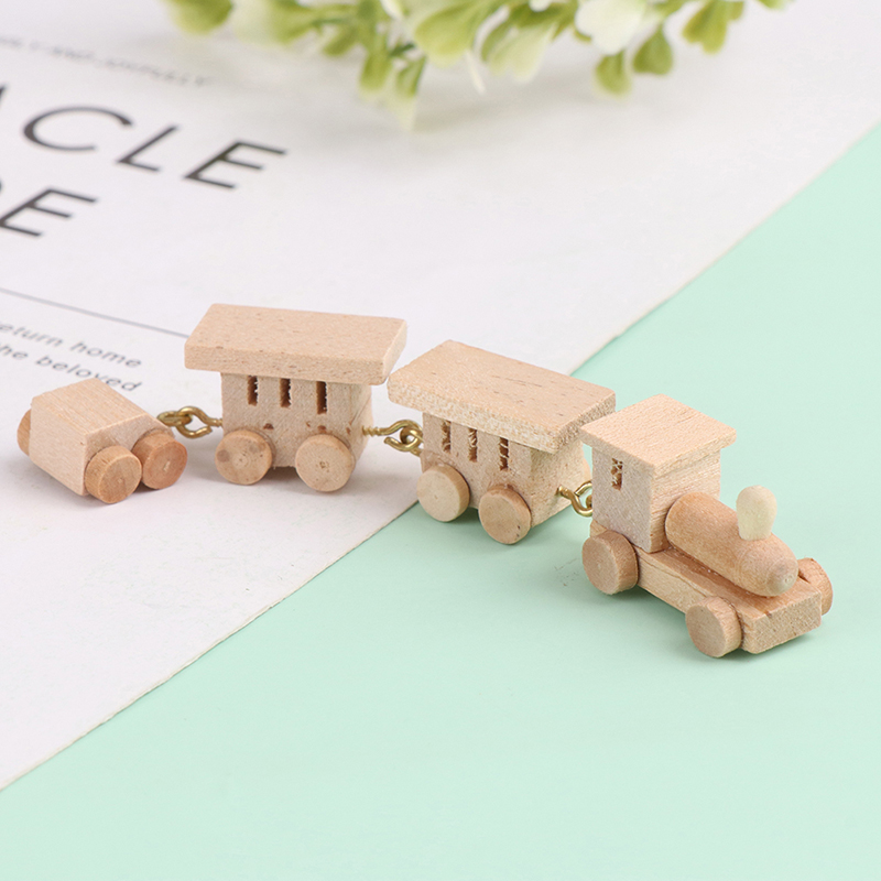 1pc 1:12 Dollhouse Miniature Wooden Train Simulation Model Toy Doll House Decor For Kids Creative Play