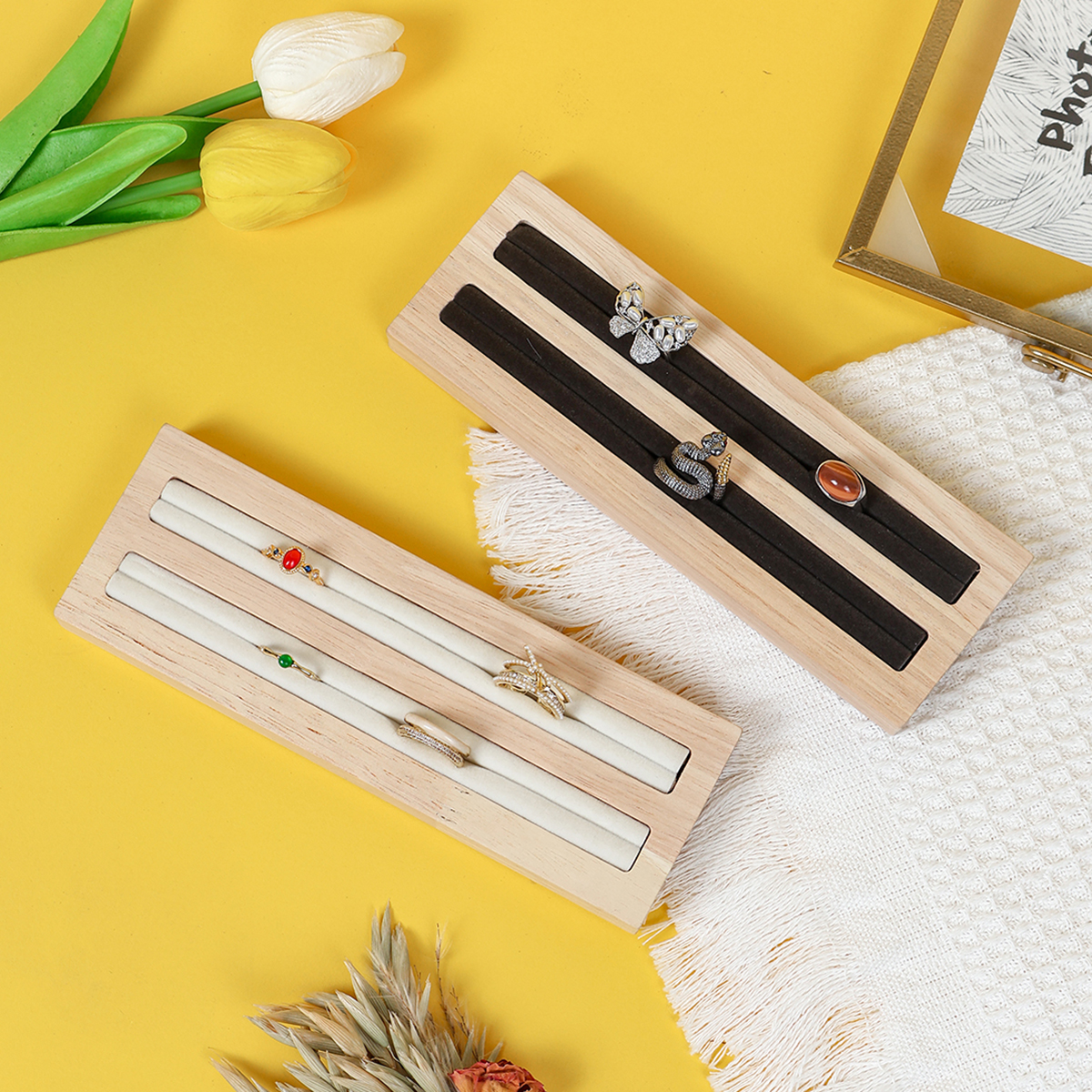 A solid wood jewelry tray made of natural materials with multi grid design, beautiful and practical, suitable for home jewelry d