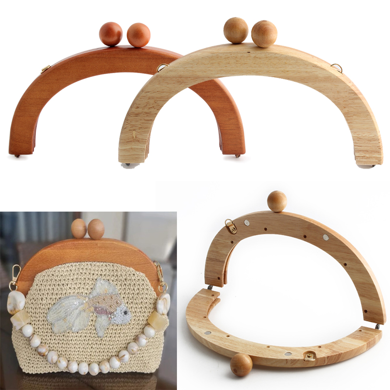 1PC Natural Solid Wood Wallet DIY Sewing Frame Kiss Lock With Screws Crossbody Bag Plush Bag Handle Replacement Accessories