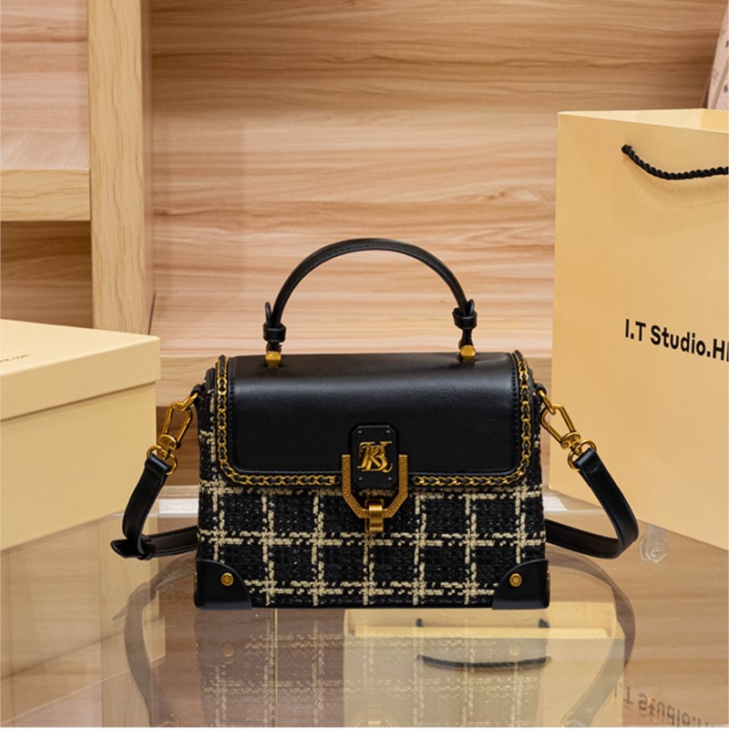 Light luxury brand women's handbag 2025 personal style retro grid small fragrant style high-end single shoulder crossbody bag