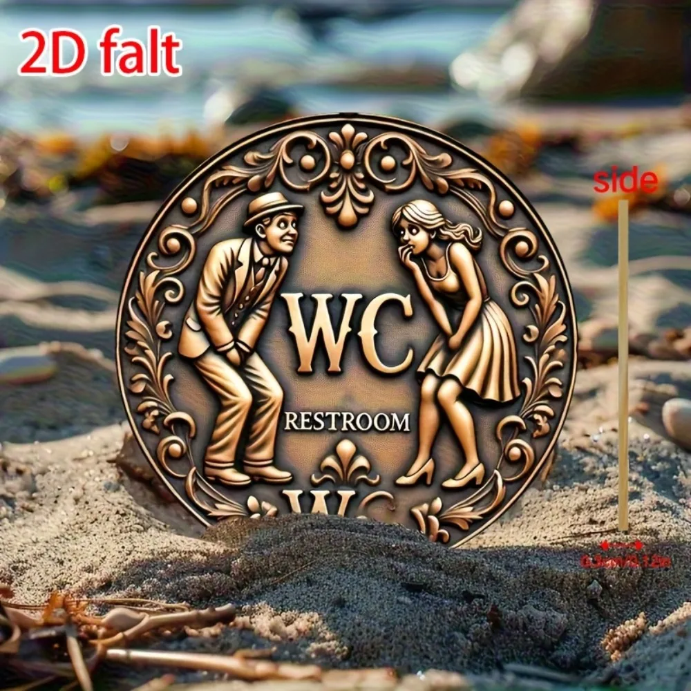 Vintage Round Toilet Sign - 2D Wall Art, Easy to Hang, Decor for Home Kitchen Bathroom Hotel Office