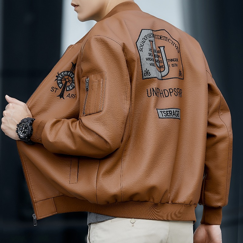 New High Quality Men's Plush Thickened Fashionable Handsome High Quality Imitation Leather Jacket Comfortable Warm Top