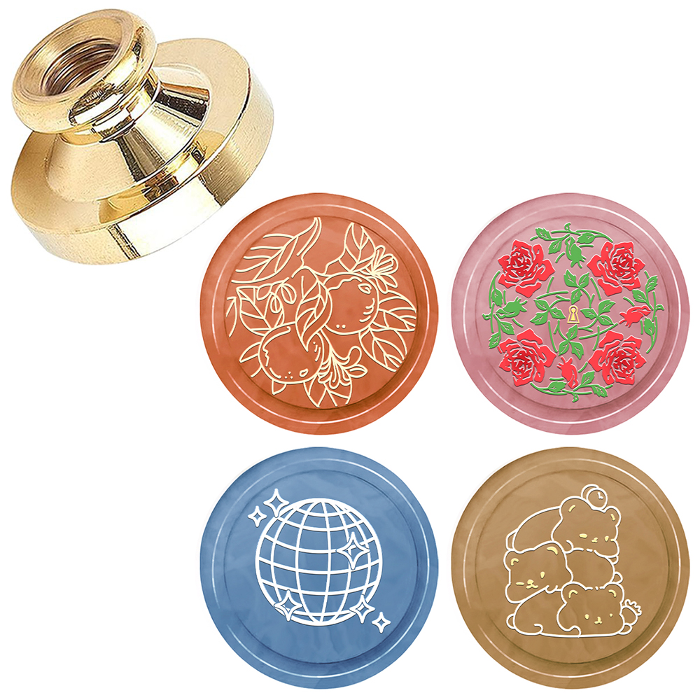 1pc 25mm Round Wax Seal Stamp Flower/Globe/Bears Brass Head for DIY Wedding Invitation Envelope Decor Paper Card Craft Project