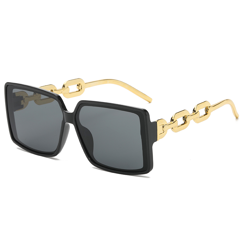 Hiking 2024 Fashion New Personality Chain Mirror Leg Design Anti Light Glasses Large Frame Square INS Street Photo Glasses