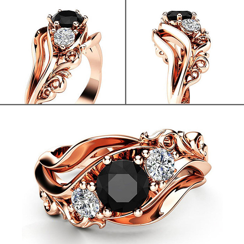Huitan Luxury Rose Gold Color Flower Ring Zircon Inlaid Accessories Female Engagement Wedding Jewelry Ring For Dropshipping