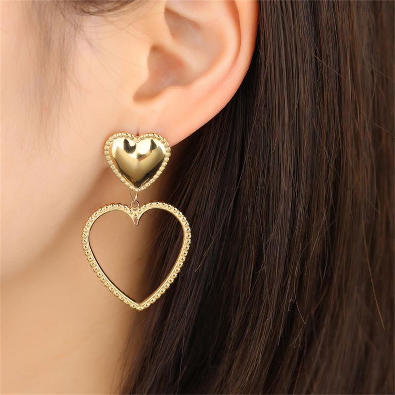 Kissmoon Romantic Double Heart Earrings for Women Stainless Steel Exquisite Leopard Print Heart Earring Birthday Jewelry