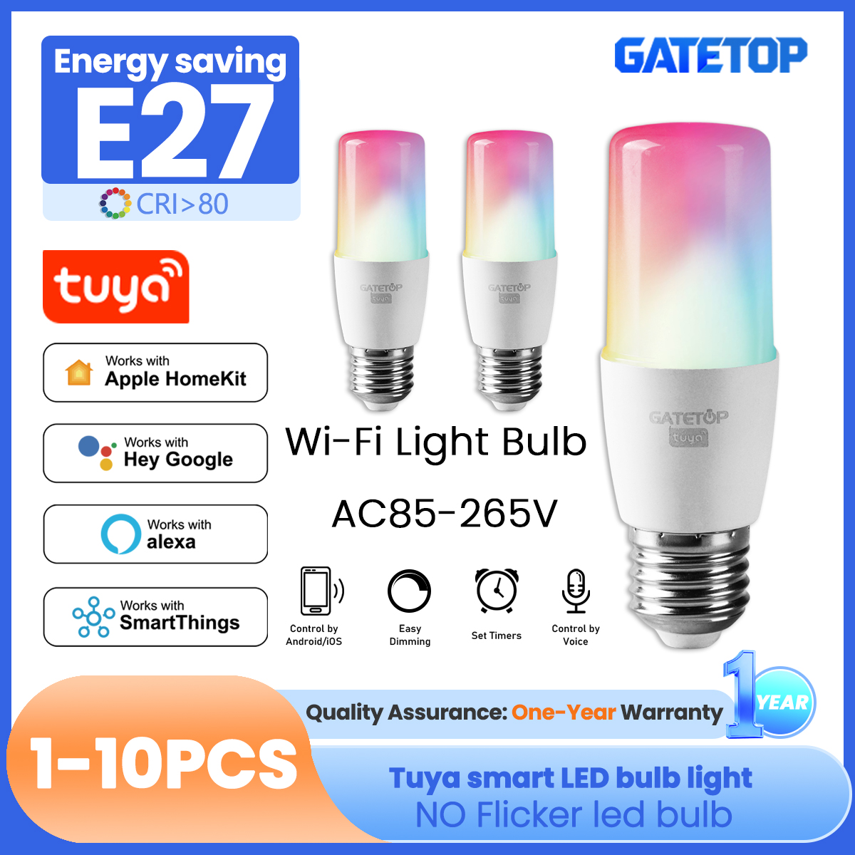 1-10PCS E27 Led Smart Light Bulb Wifi 6W RGBCW WW Tuya Candle Lamp Works with Alexa Home Yandex Alice Smartthings lightify