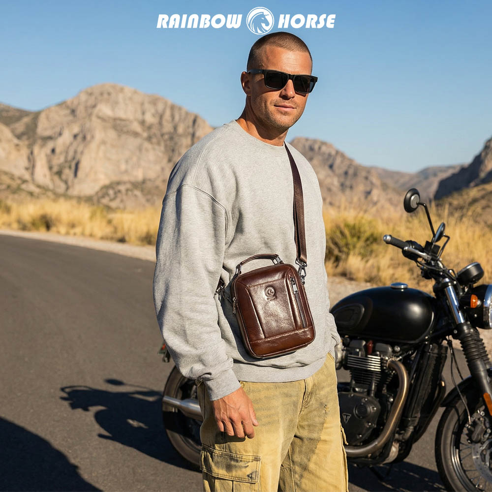 Hot selling genuine leather retro casual fashion nostalgic medium brown men's men's messenger bag crossbody bag shoulder ba