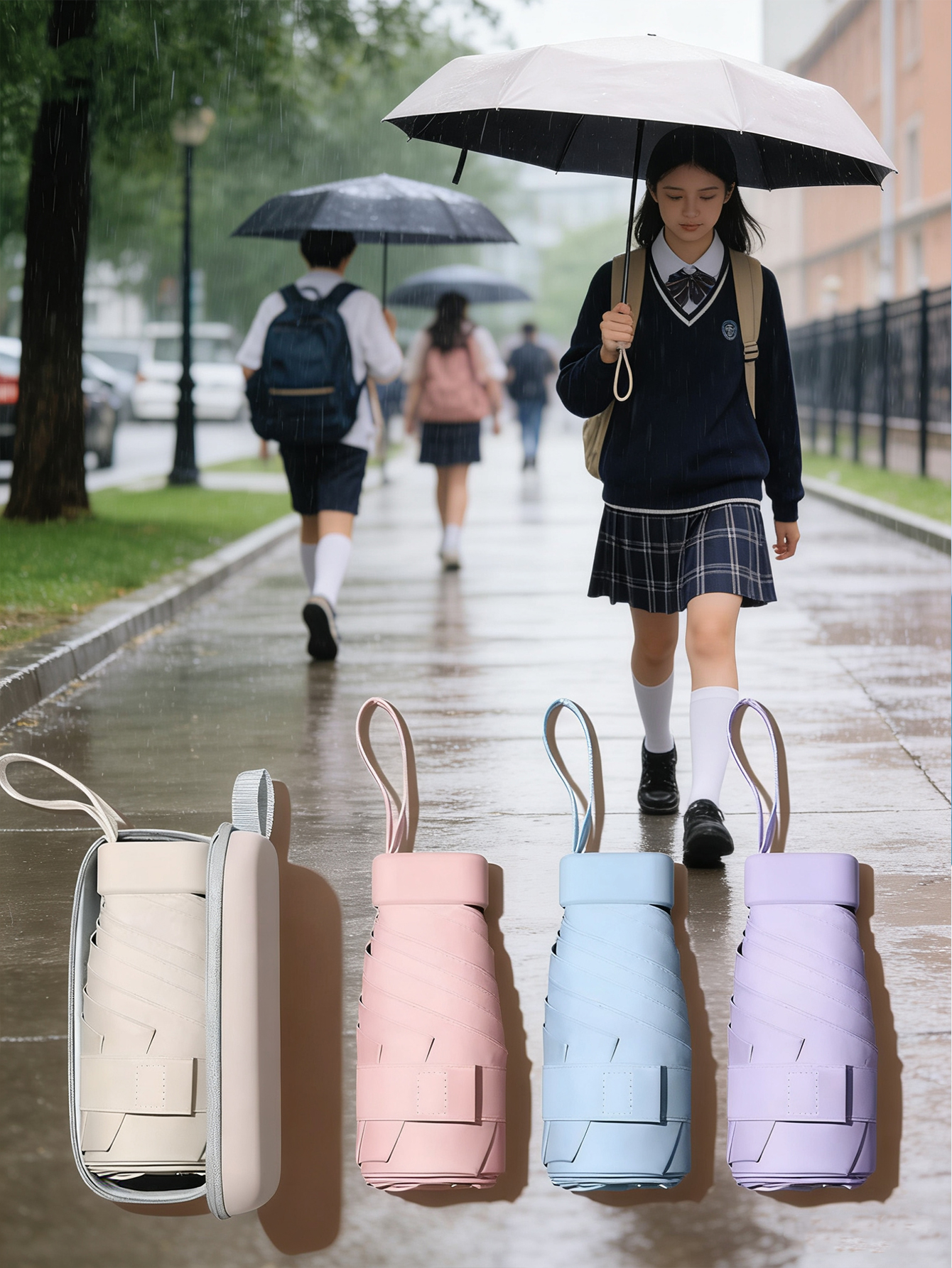 Mini Compact Pocket Umbrella for Women Lightweight 5-Fold Sun And Rain Protection Card Bag Included Portable Small Umbrellas