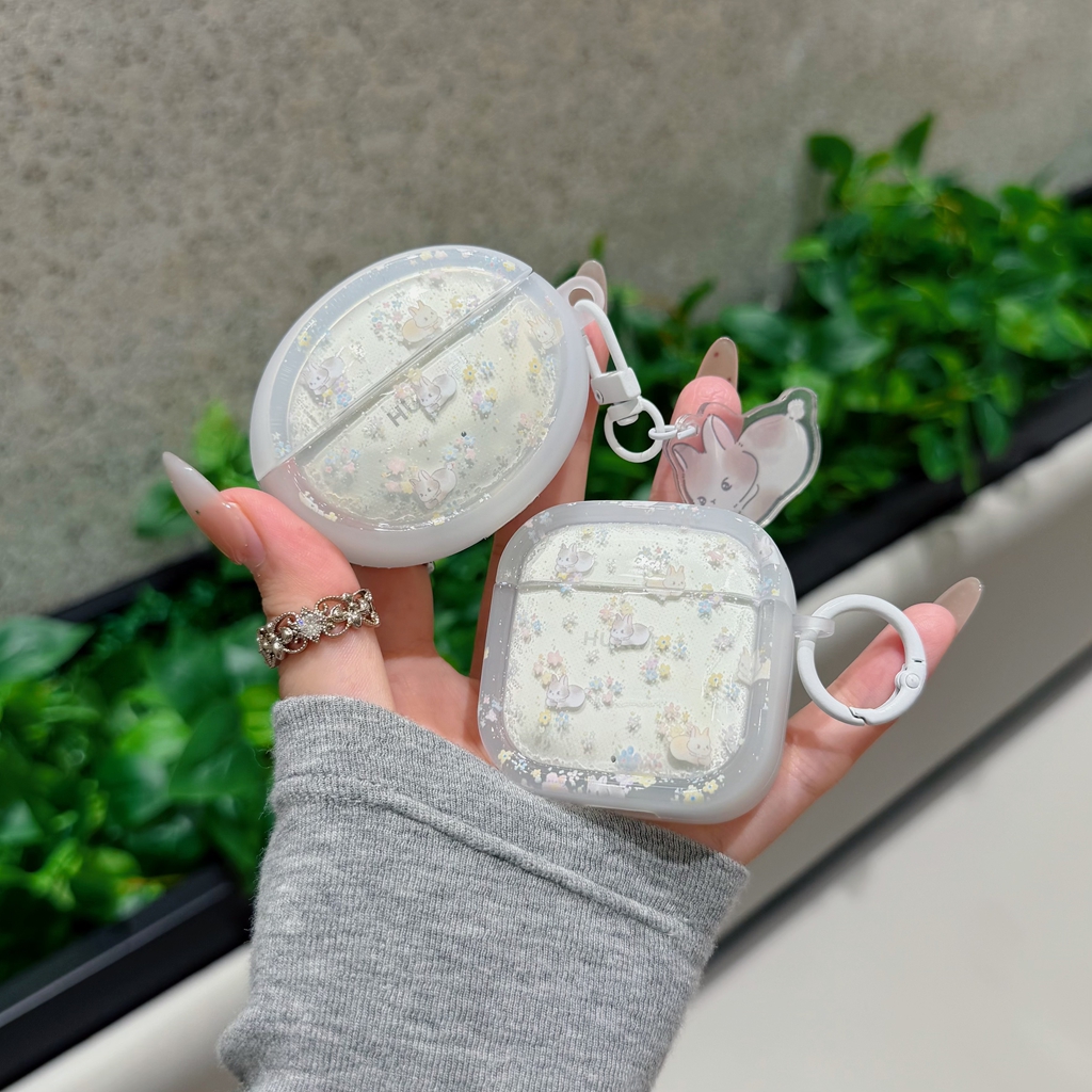 Korean ins-style Flowers Cute Bunny With Pendant Earphone Cover Case for Freebuds SE2 SE3 SE4 5i 6i FreeClip 2 Pro 3