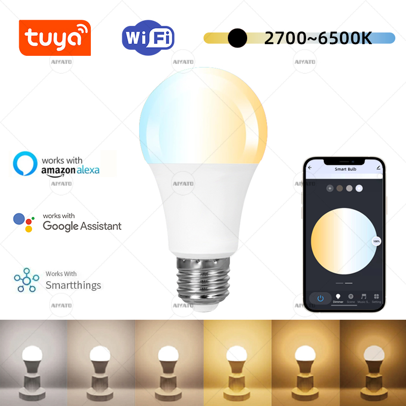 Tuya WIFI LED Smart Light Bulbs 2700-6500K Tunable White Dimmable Compatible with Alexa Home Group Control Smart Life APP lightify