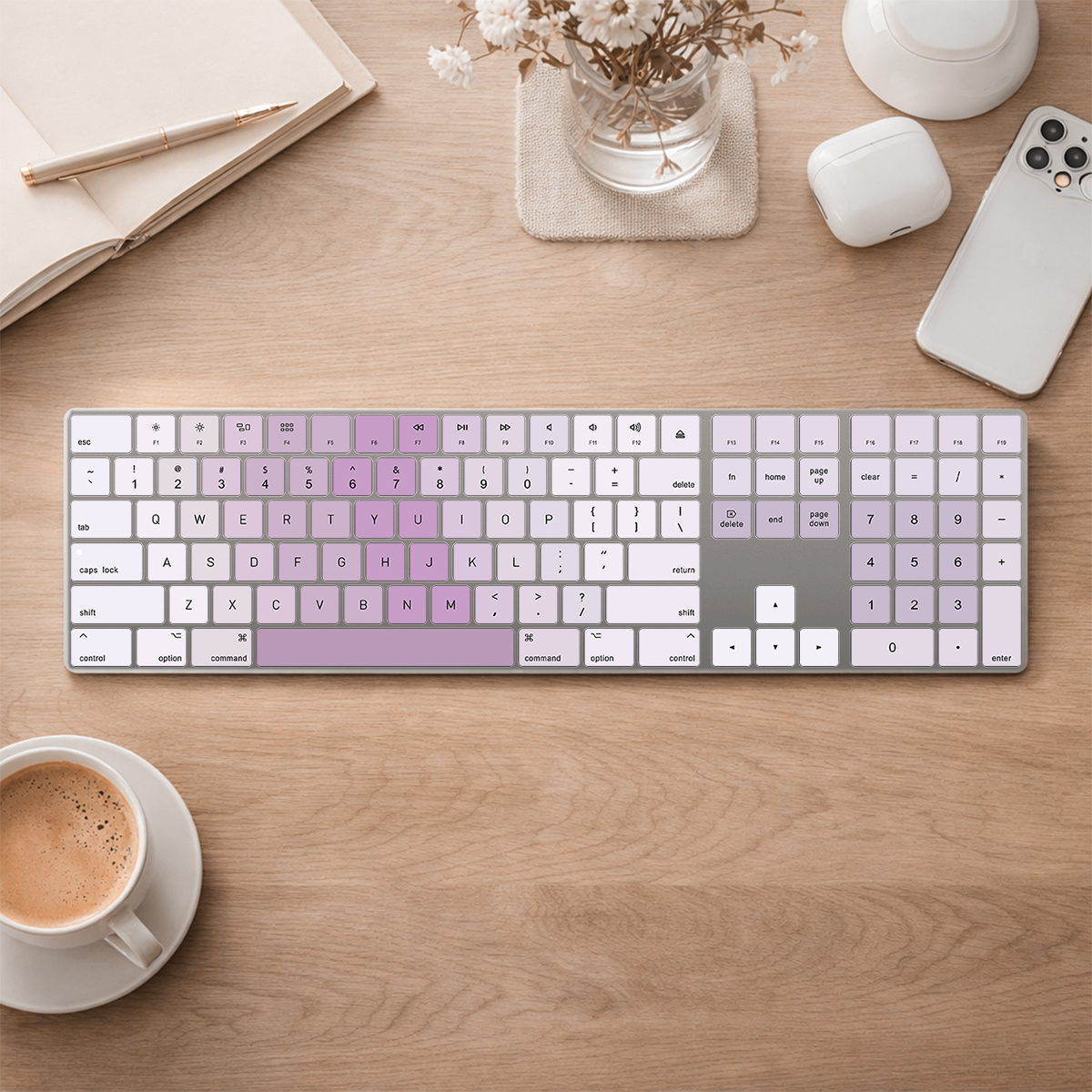 Rainbow Purple English Spanish Keyboard Cover US Layout for Apple iMac Magic Wireless KeyboardwithNumeric Keypad MQ052LL/A A1843