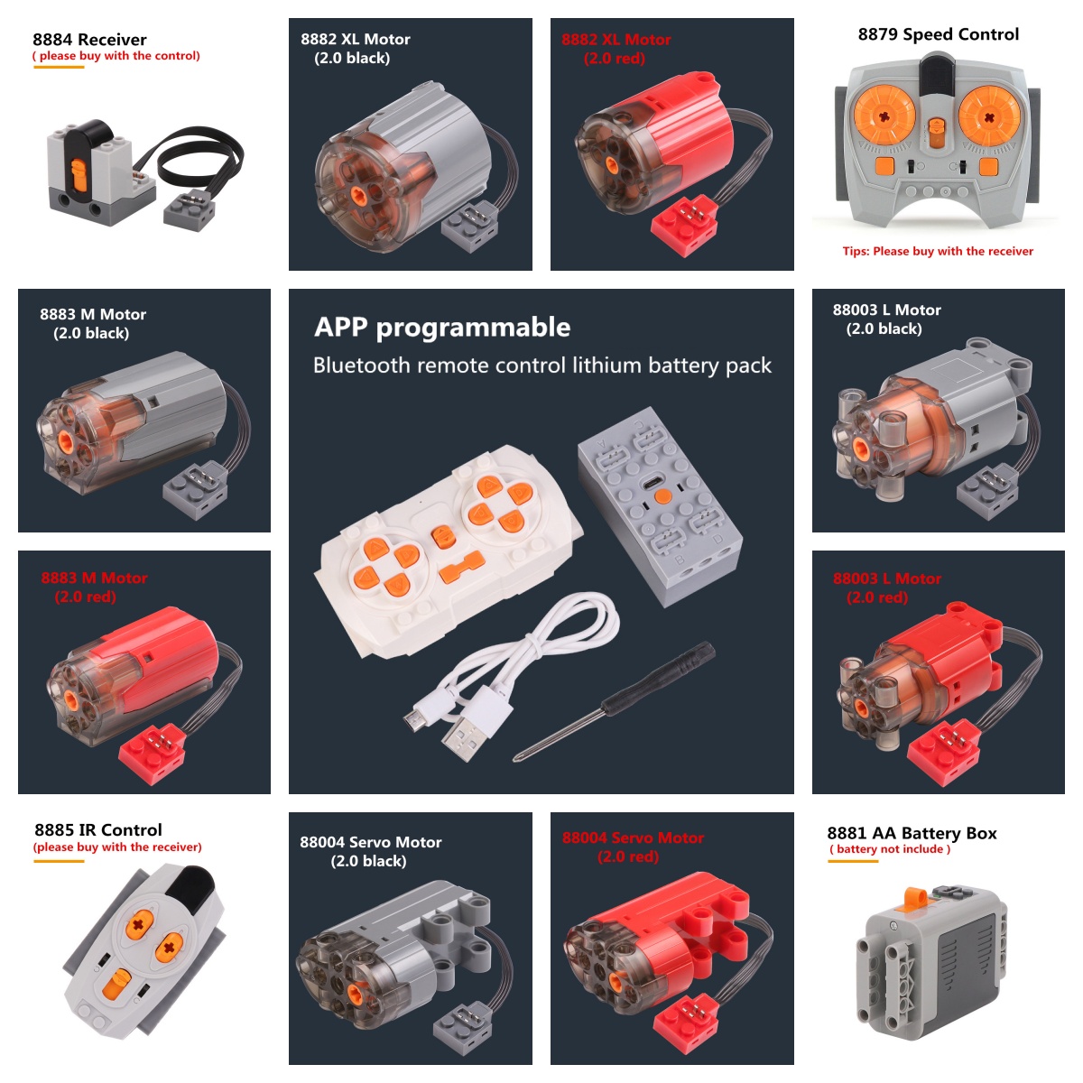 Updated MOC Technical Parts Power Functions Motors Multi Tool Servo Train Motor Receiver Control For Building Blocks Kids