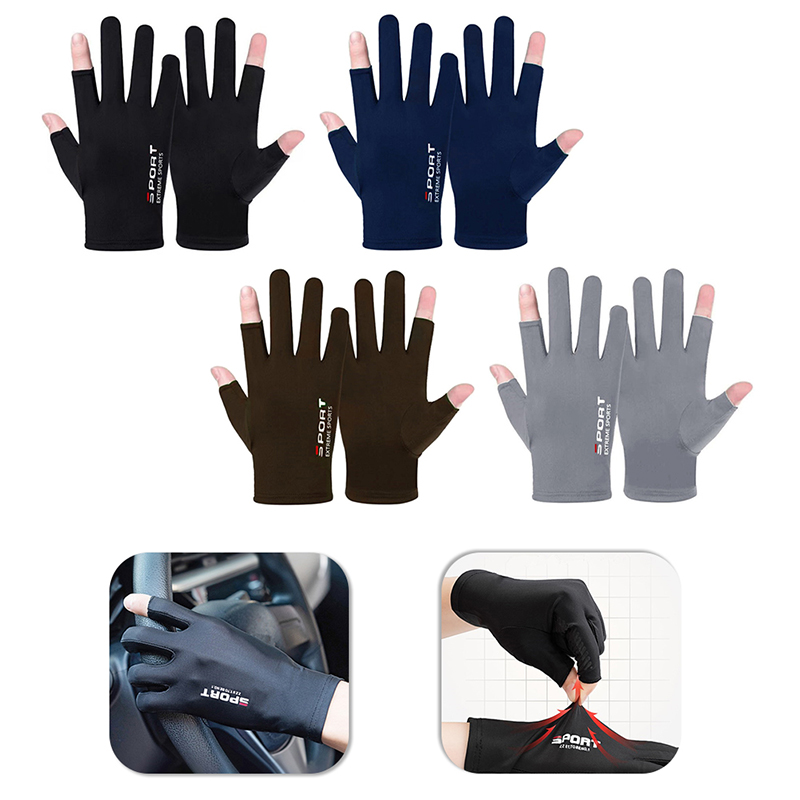 1 Pair Thin Anti-UV Outdoor Sports Motorcycle Gloves Summer Fishing Gloves Ice Silk Non-Slip Sun Protection Cycling Gloves